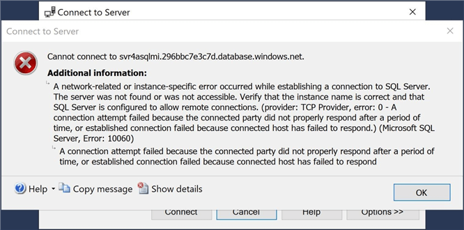 Azure SQL Managed Instance - No network pathway from Jump Server to Azure SQL Managed Instance.