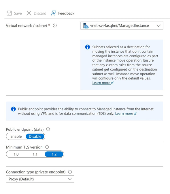 Azure SQL Managed Instance - Best Practice is to have public end point disabled.