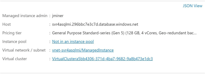 Azure SQL Managed Instance - Network details for Azure SQL Managed Instance.