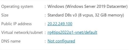 Azure SQL Managed Instance - Network details for Jump Server.