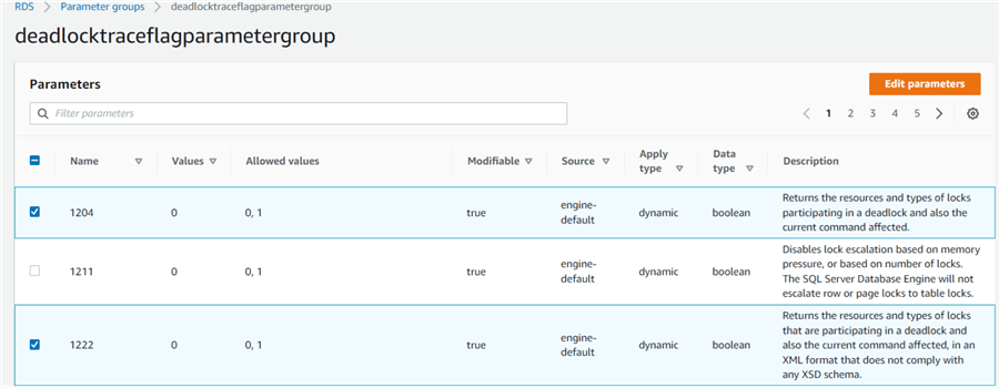 new parameter group current status