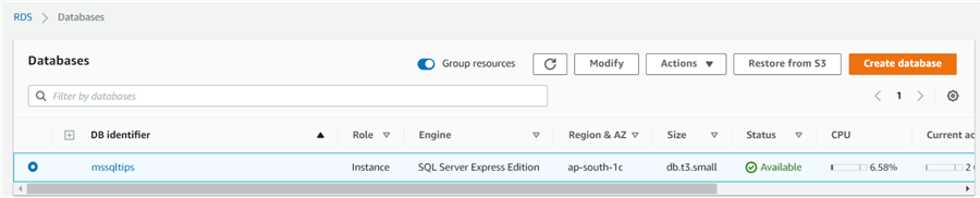 RDS instance radio button