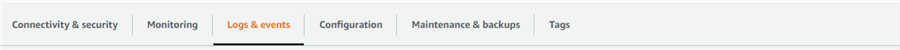 Logs & events on RDS dashboard