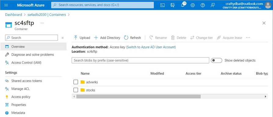SFTP protocol for ABS - create two child company directories