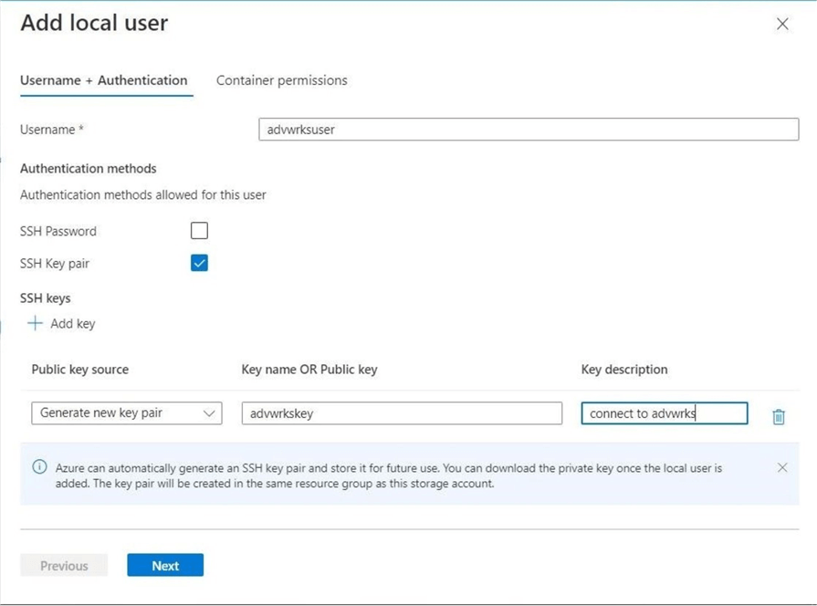 SFTP protocol for ABS - Start adding advwrksuser.