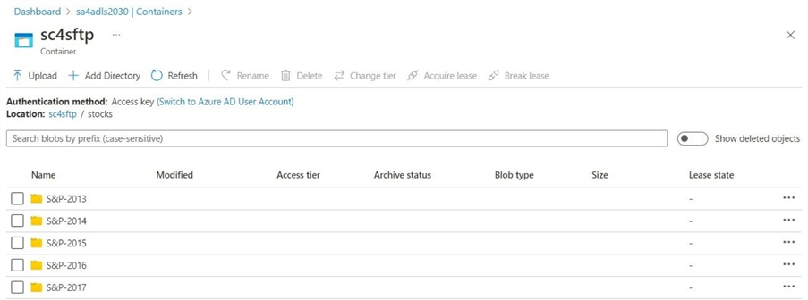 SFTP protocol for ABS - All files for five years were transferred.