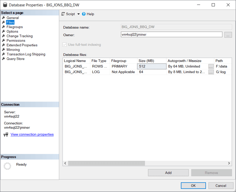 database sharding - file properties of the database.  make sure the owner is [sa].