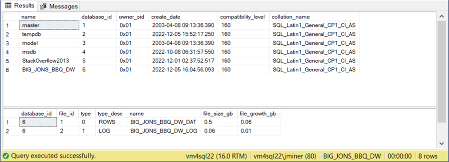 database sharding - T-SQL queries to show database and file information.