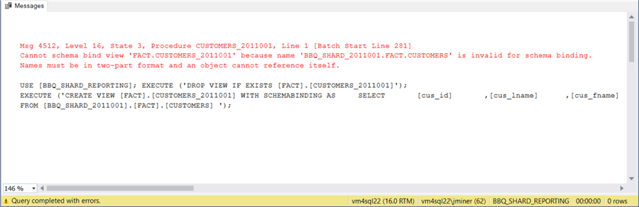 database sharding - can not create a schema bound view on remote tables.