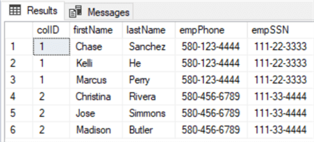 Results of newly created stored procedure