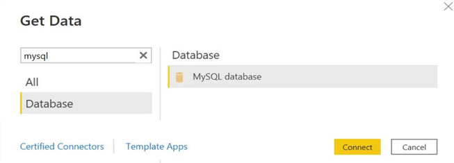 Power BI Desktop - Get data, choose database
