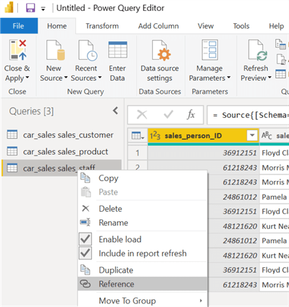 Power Query Editor-dimension table creation for salespeople