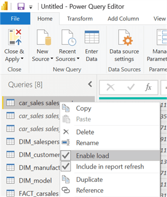 Power Query Editor-enable load