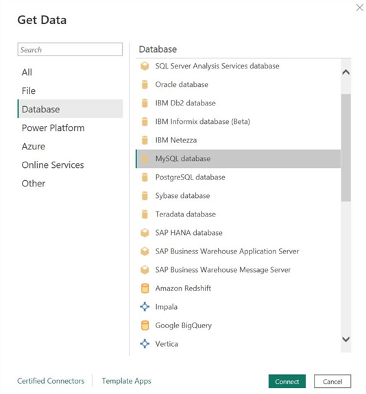 Select My SQL source in Power BI