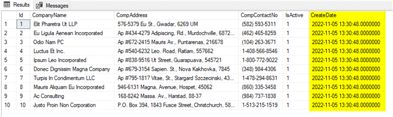 Result set from normal select query