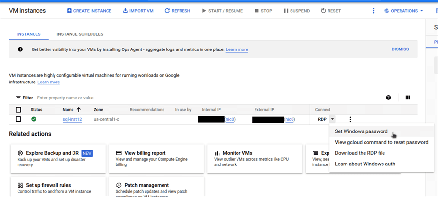 SQL Server with Compute engine-connect to VM