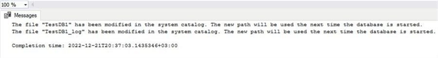 Query executed successfully message