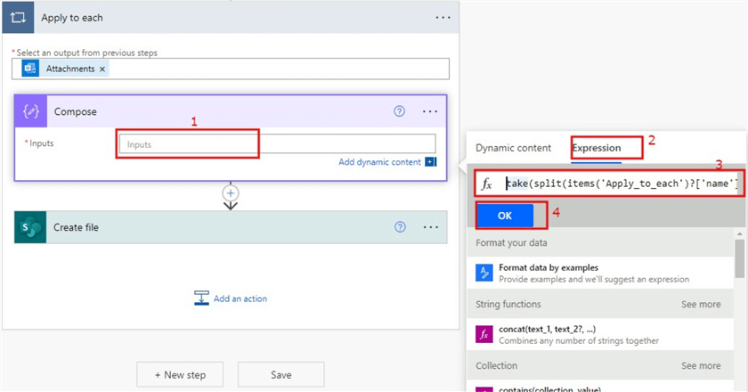 Configuring the File name part compose action