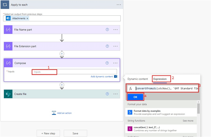 Configuring the datetime part compose action