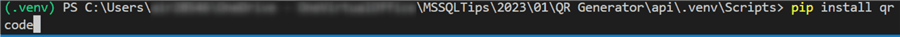vs code terminal change install package