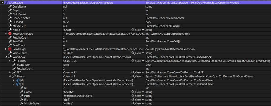 excel sheets have been read into memory