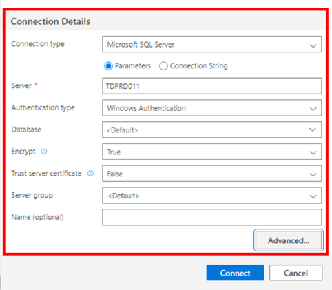 Azure Data Studio | Connection Details | Connect