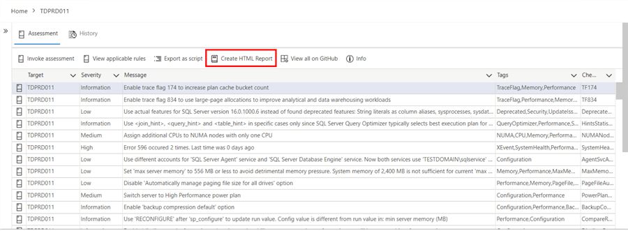 Create HTML Report button