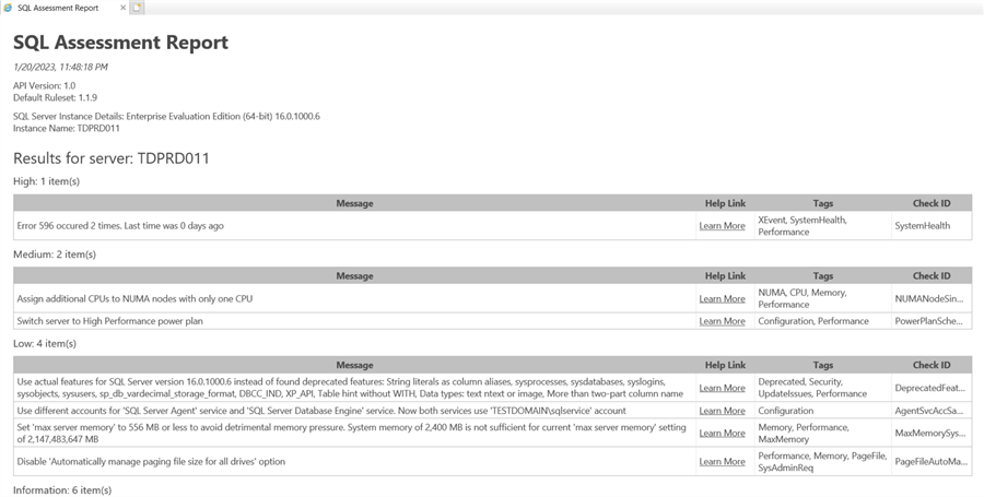 SQL Assessment Report
