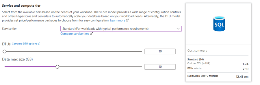 database using S0 tier