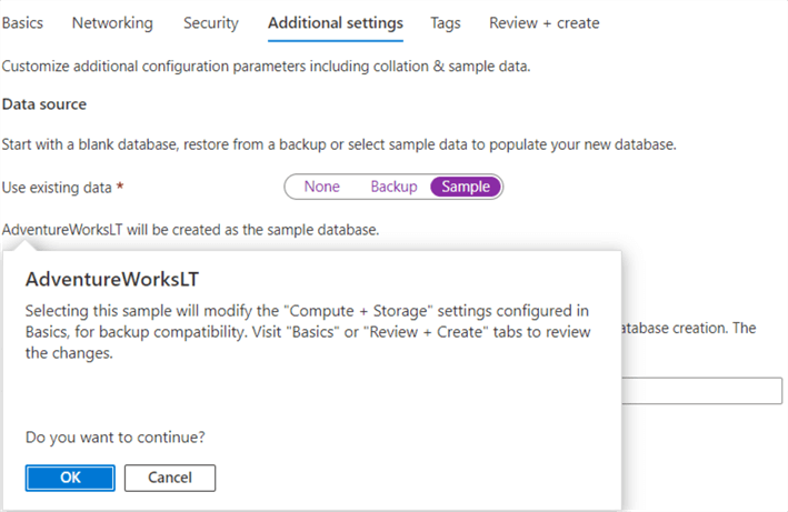 choose to use the sample database