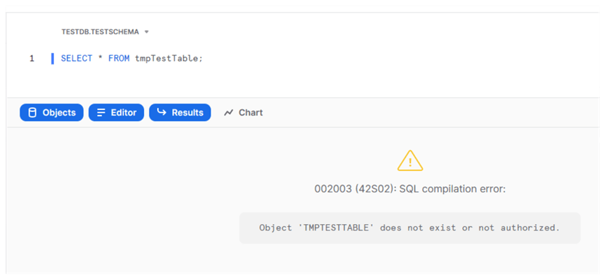 error - try to query temporary table in new worksheet