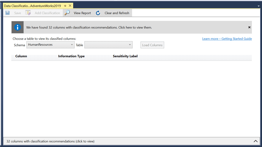 Data Classification Window