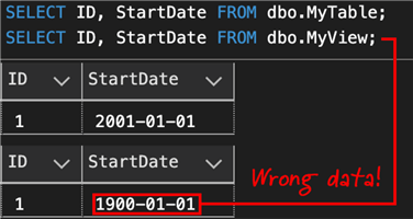 Results from view after adding a new column