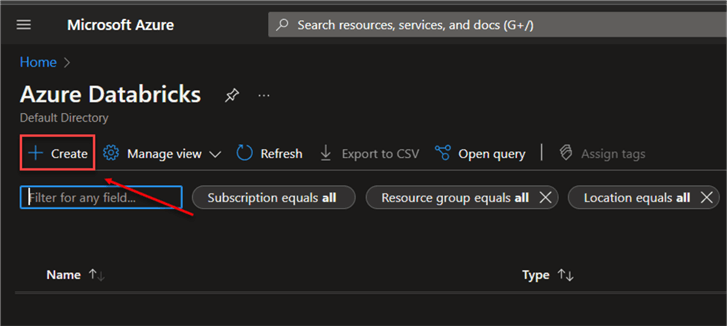 Azure Databricks | Create