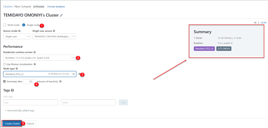 Databricks cluster settings