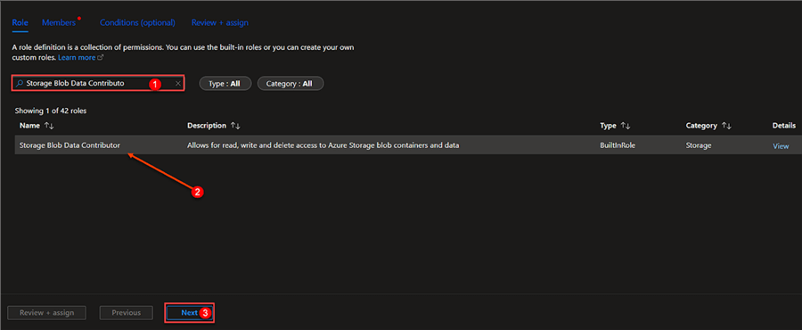 Search for Storage Blob Data Contributor