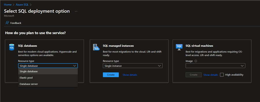 SQL deployment options