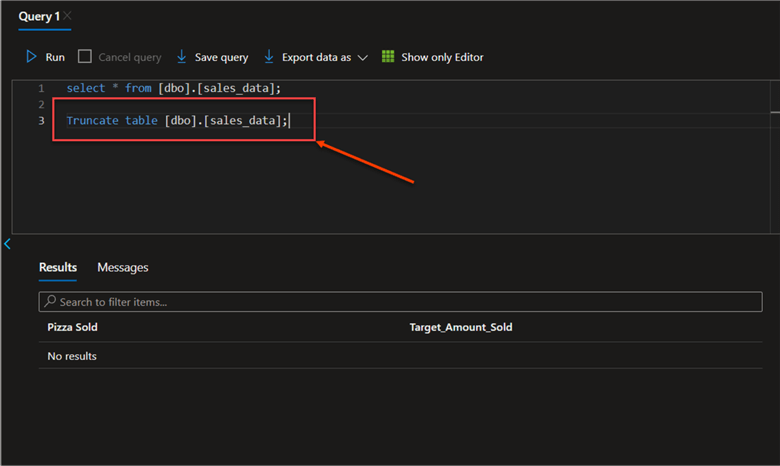 Truncate data table