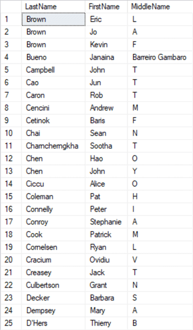 Second 25 records in ascending order
