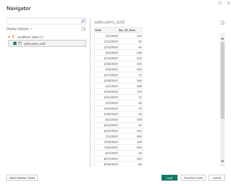 Loading Data from MySQL database