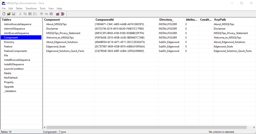 Figure 6 The Windows Installer Database Tables