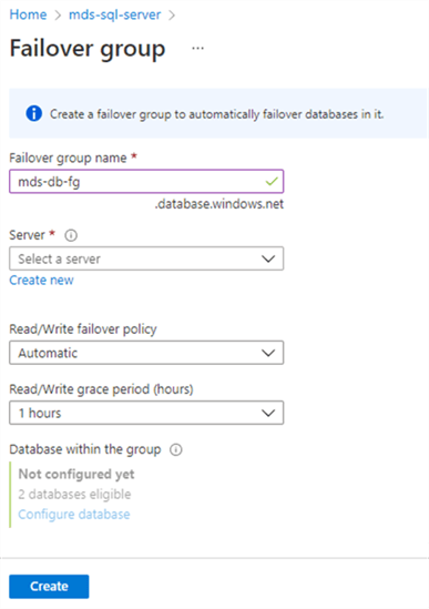 Configure failover group