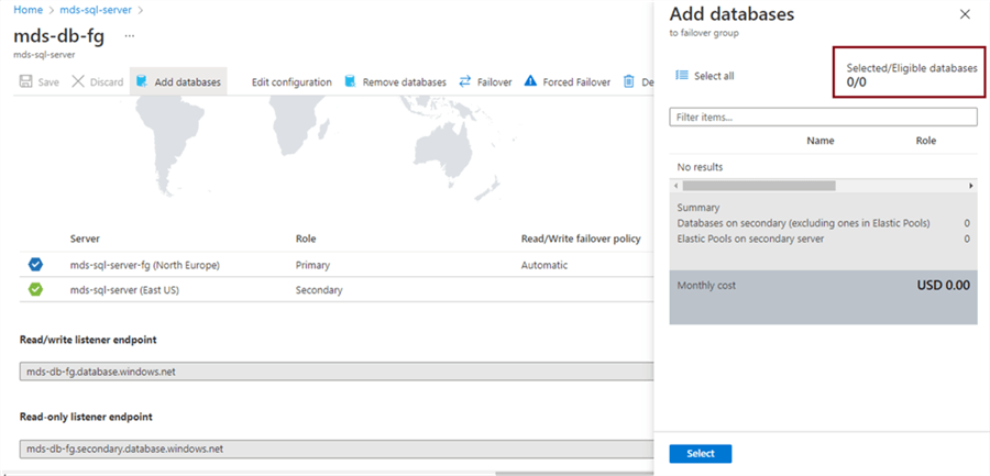 Add eligible databases to failover group
