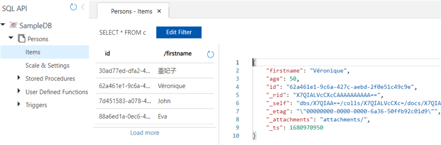 persons sample db in emulator