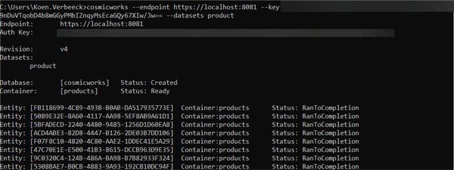 command line output of cosmicworks