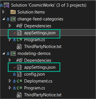appsettings.json files need the uri and the key