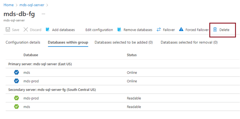 remove failover group