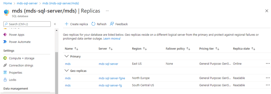 Verify geo replicas of database mds