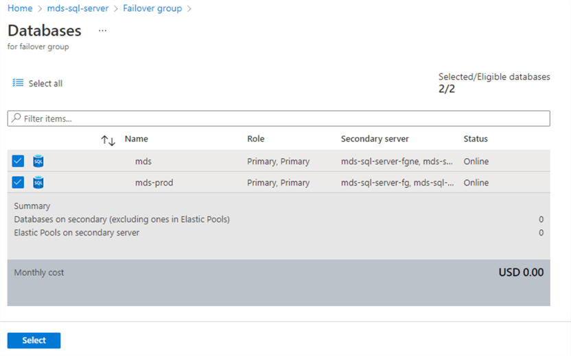 Add databases to failover group