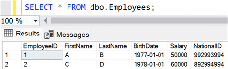 Decrypted values after adding a second row